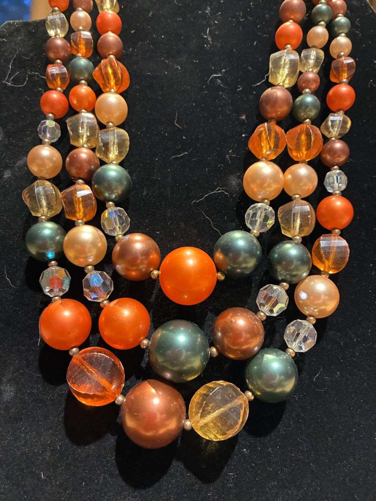 Multicolor Vintage Multi-Strand Round Bead Statement Necklace Hook Closure