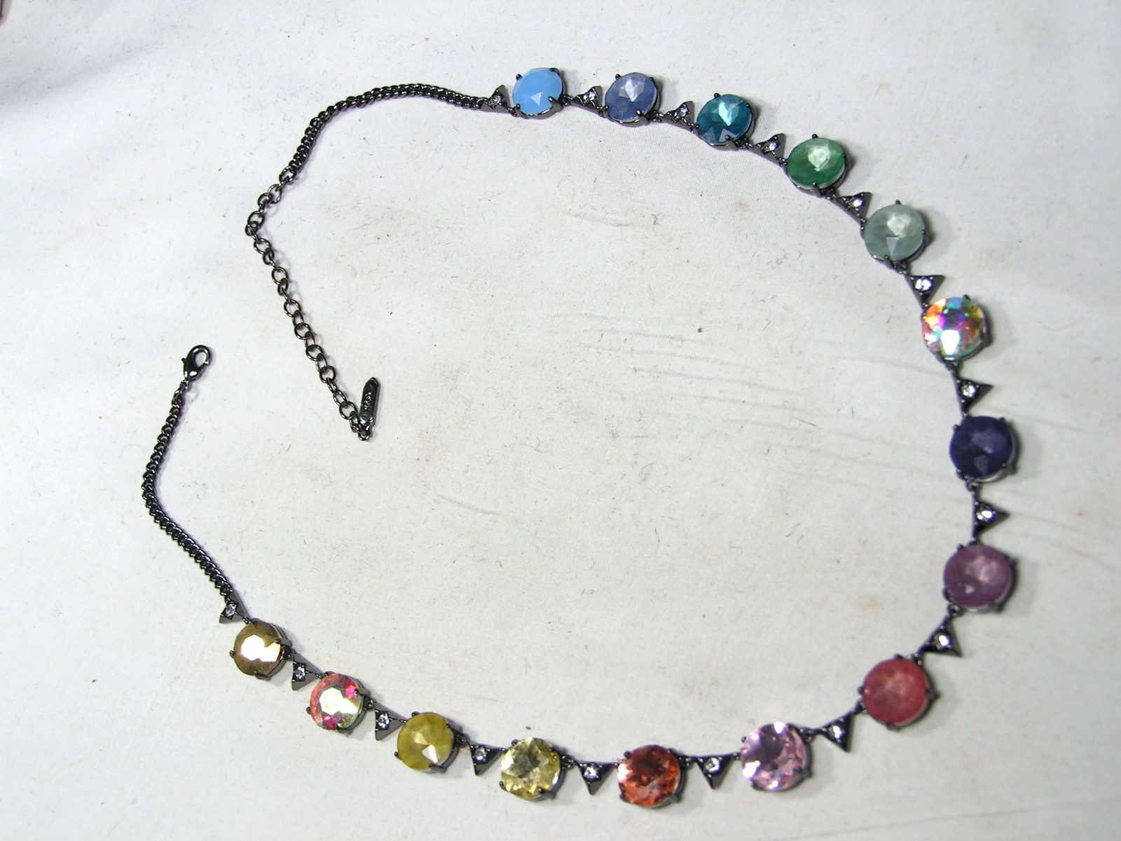 …S&D Stella & Dot…Gunmetal Tone, Assorted Crystals Necklace…