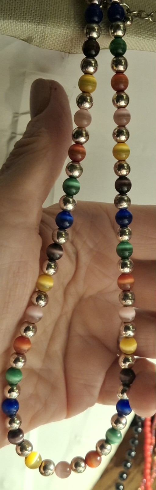 Multicolor Beaded Necklace Metal Round Beads Lobster Claw Fashion Jewelry