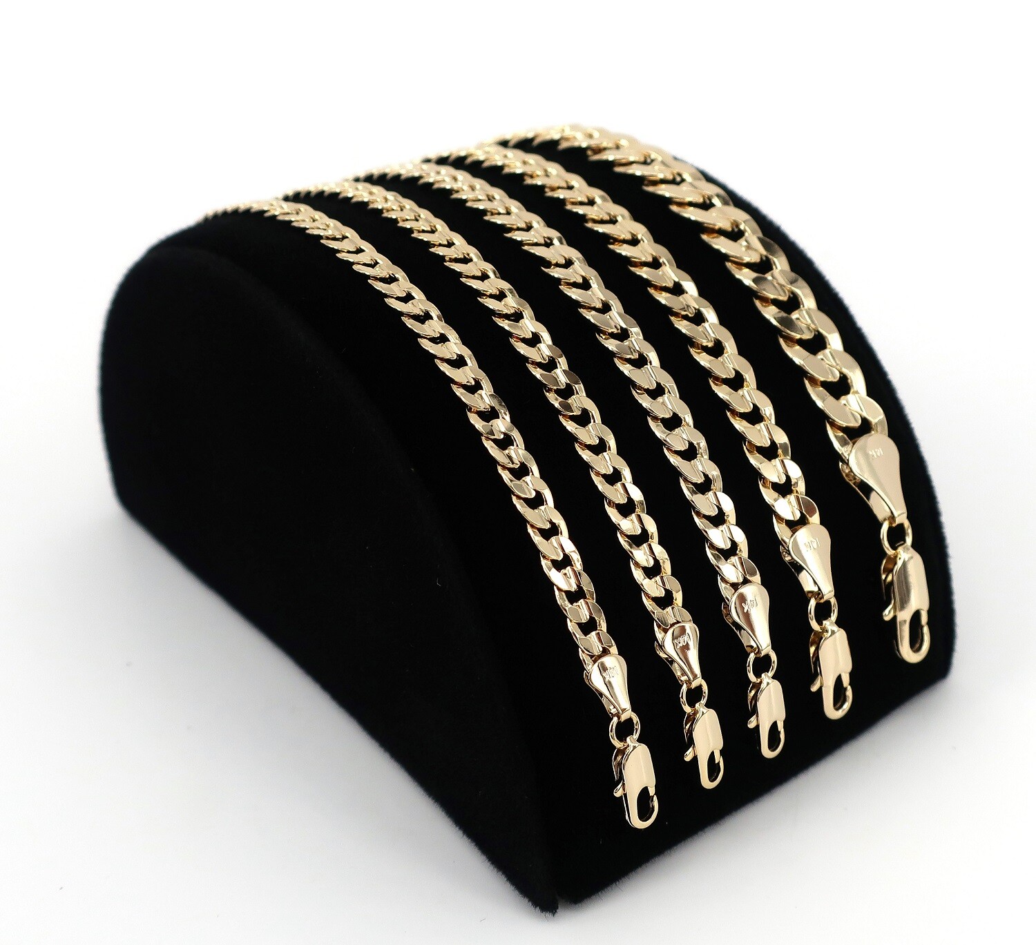 Concave Cuban link Chain Necklace Bracelet 5mm to 10mm Yellow 14K Gold Plated