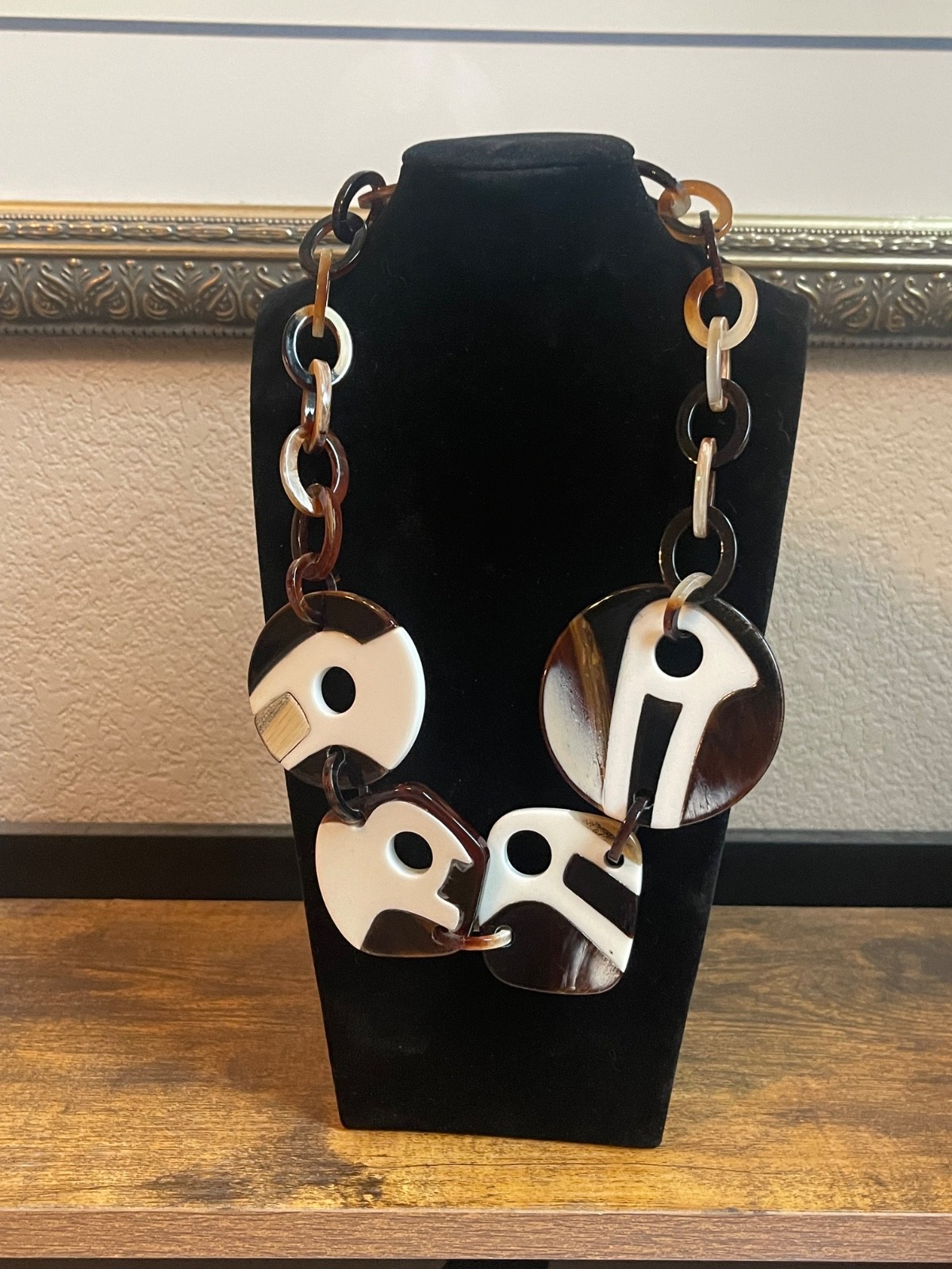 Vintage 60s Mod Chunky Statement Necklace Tortoiseshell Acrylic Geometric Runway