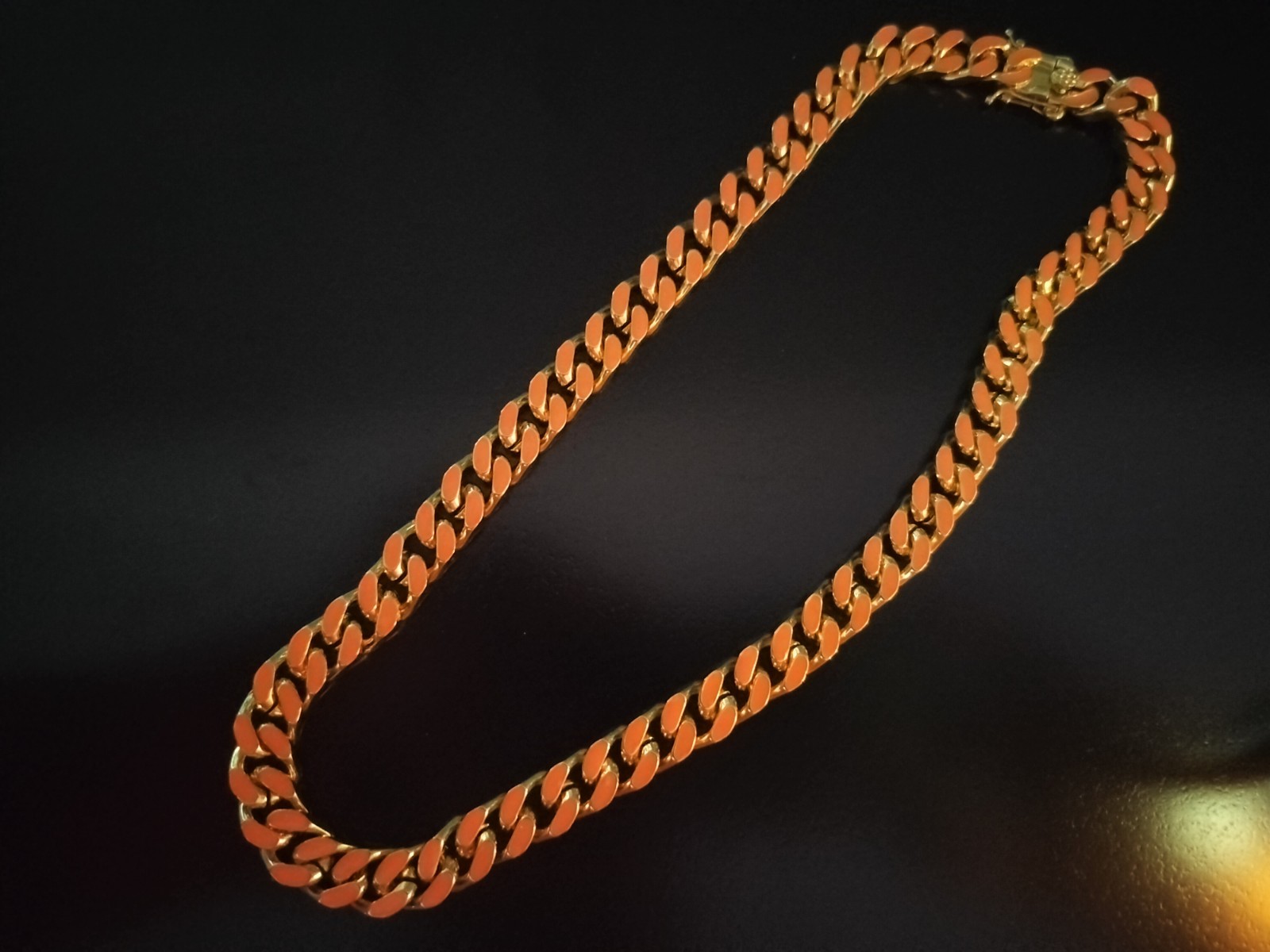 14K Gold Plated Orange Miami Cuban Link Chain 16″ Hip Hop Necklace 10.5 mm