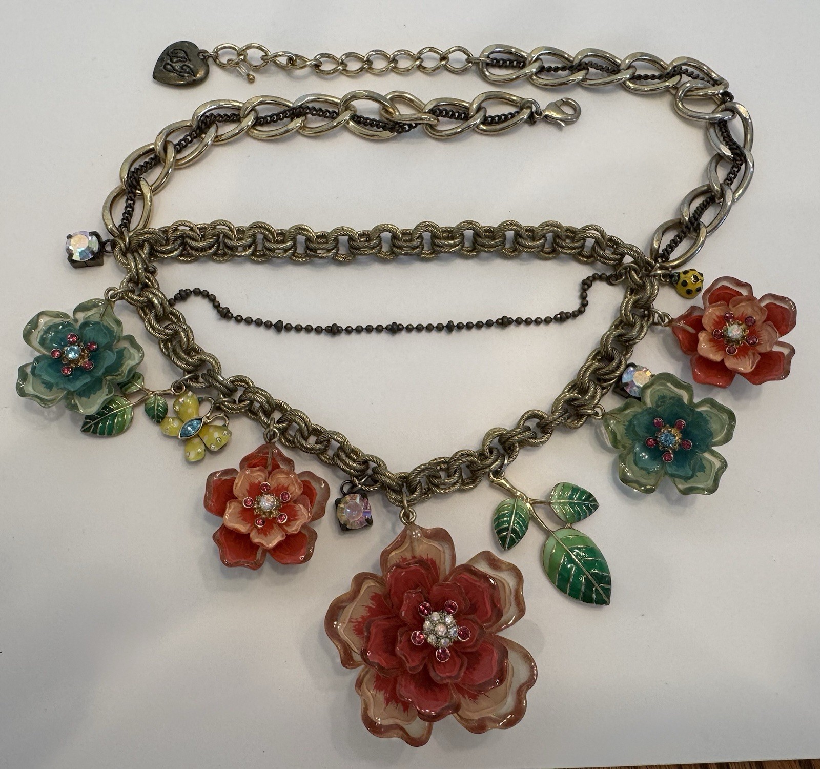 Betsey Johnson 19″ Mixed Metals/Materials Flower Garden Necklace