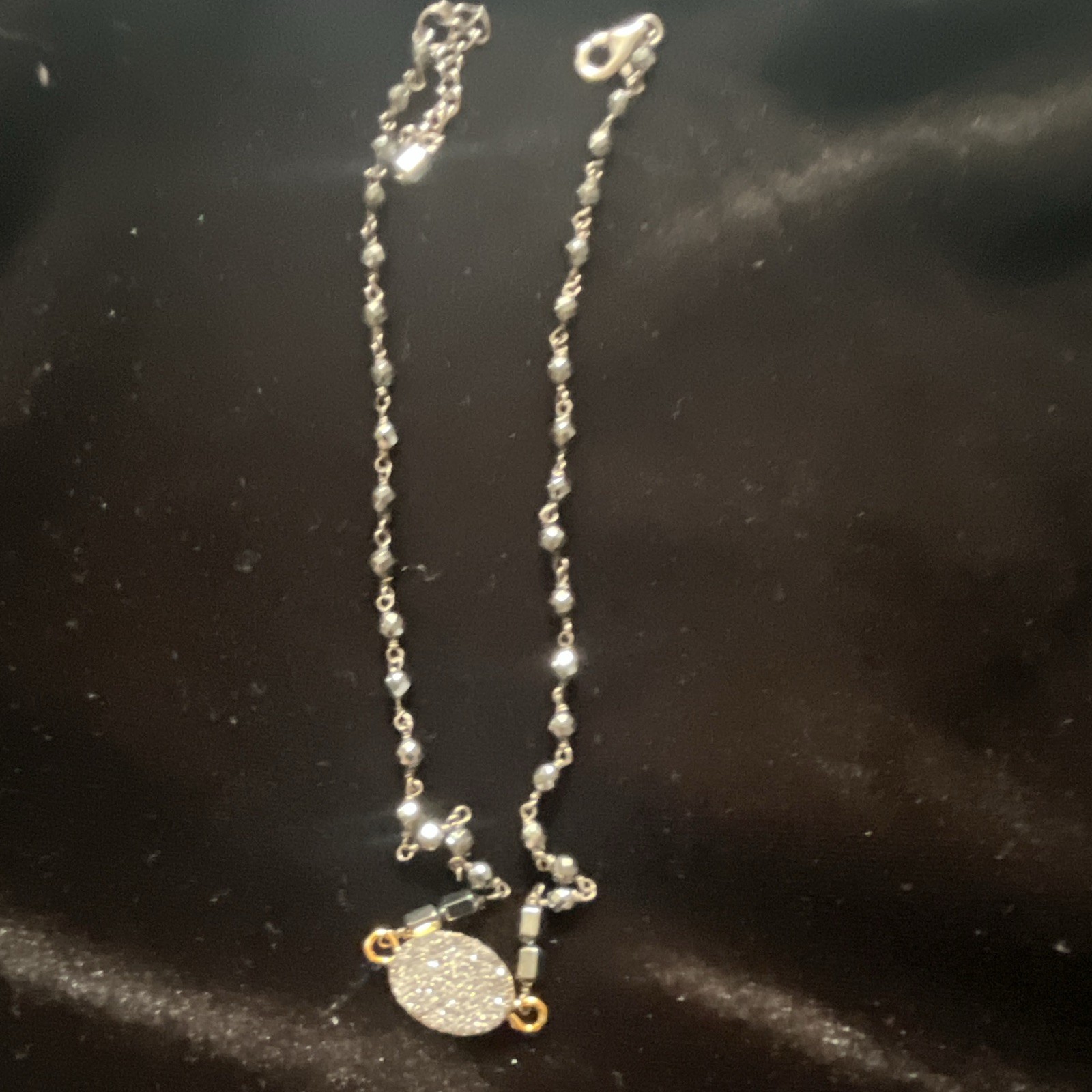 Silver Tone White Crystal Pavé Round Charm Pendant Necklace, Adjustable Lobster