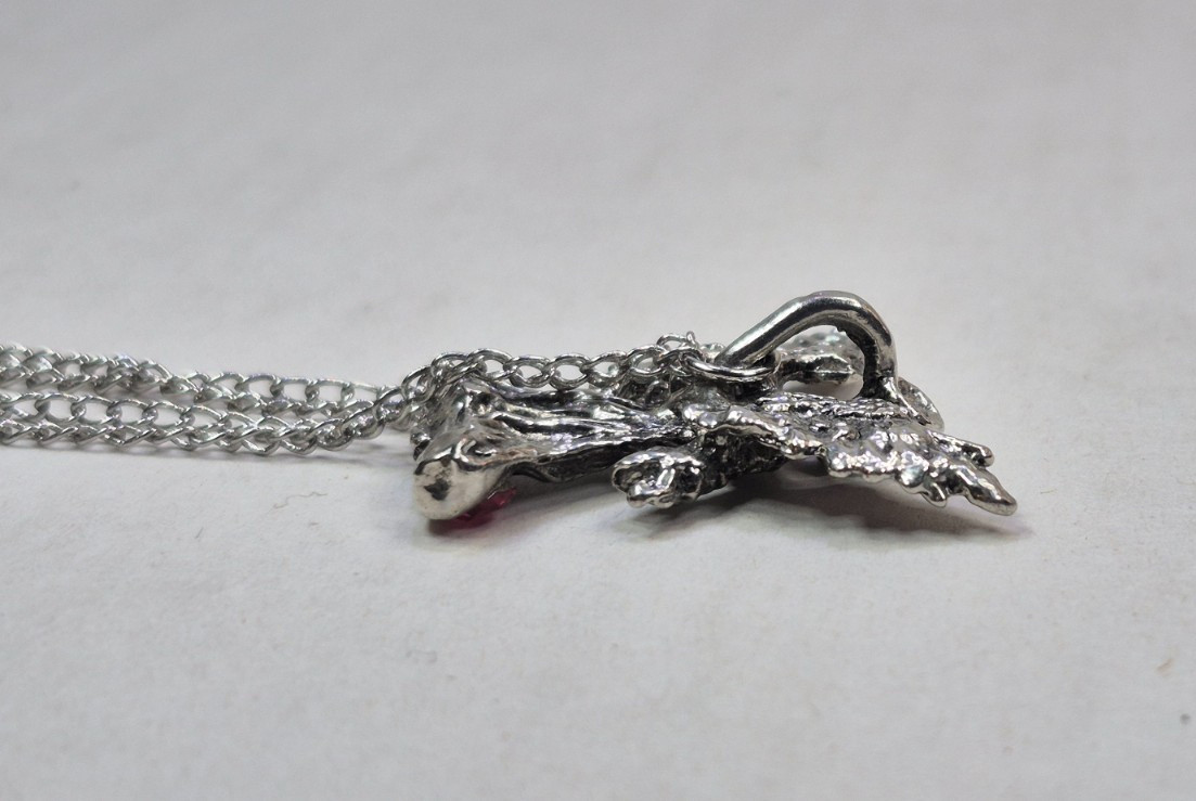 Silver Tone Guardian Angel Pendant w/ Pink Rhinestone & Dangle Beads 3.75″