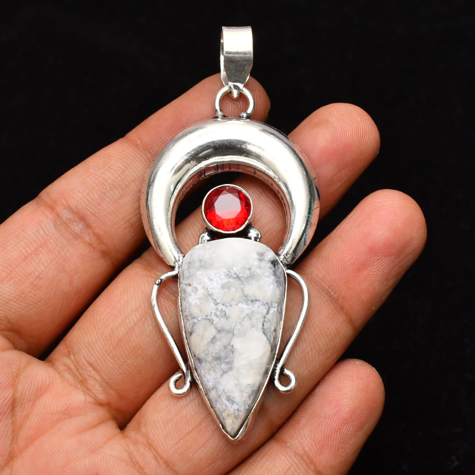 Howlite Gemstone Handmade 925 Sterling Silver Jewelry Pendant 1.81″