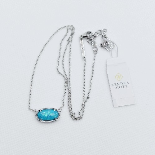 Kendra Scott Elisa Silver Pendant Necklace in Blue Periwinkle Opal