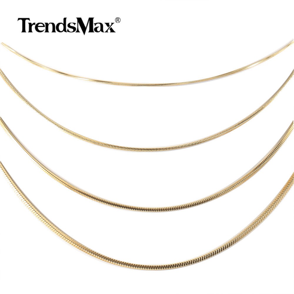 18 -30in Gold Plated Stainless Steel Square Snake Chain Necklace Women Men