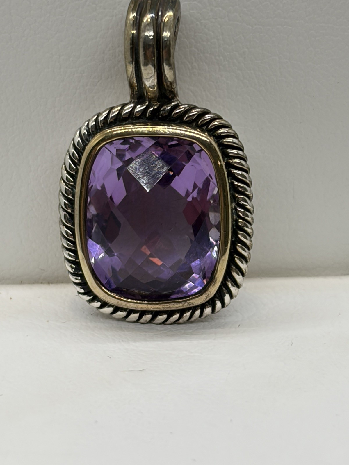 VTG 925 Sterling Silver Two Tone Cushion Cut Amethyst Charm 90s pendant