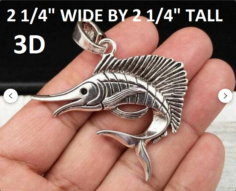 Large MARLIN SAIL FISH OCEAN Pendant on 24″ 925 Plated Sterling Silver Necklace