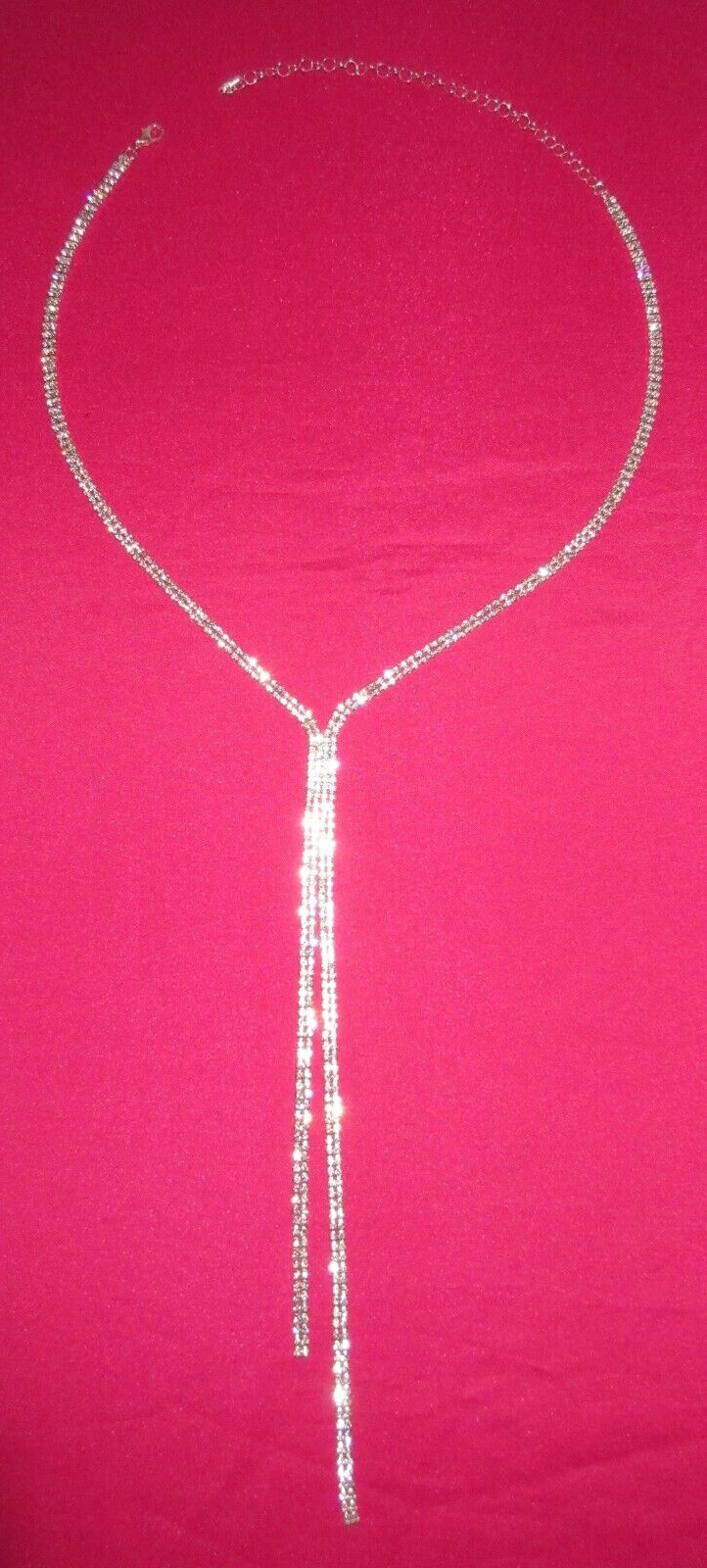 Elegant Rhinestone Necklace Long Lariat Y Drop Tassel Chain STUNNING Sparkle New