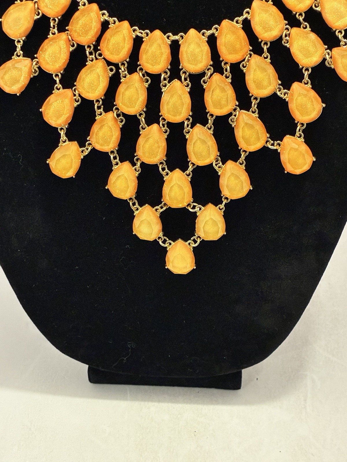 Neon Orange Statement Bib Necklace Gold Tone Teardrop Chunky Acrylic Costume 18”