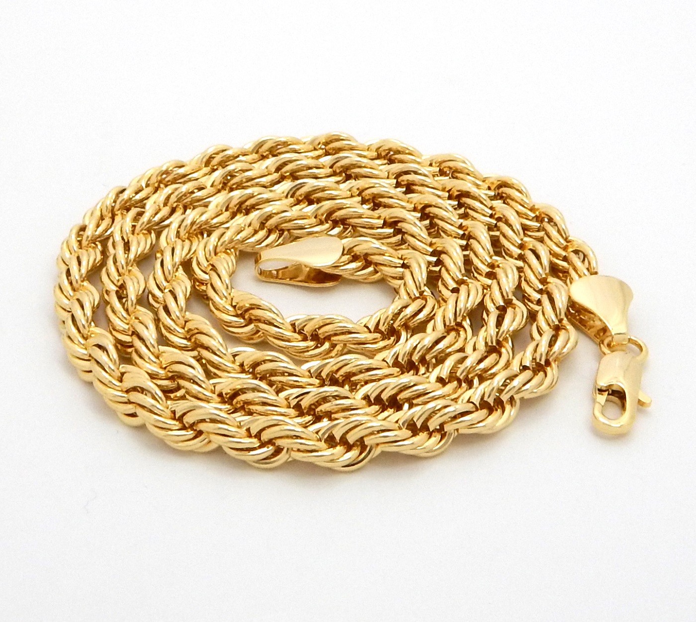 Mens 7mm Rope Chain Necklace 14K Gold Plated 20″ 24″ 30″ inch