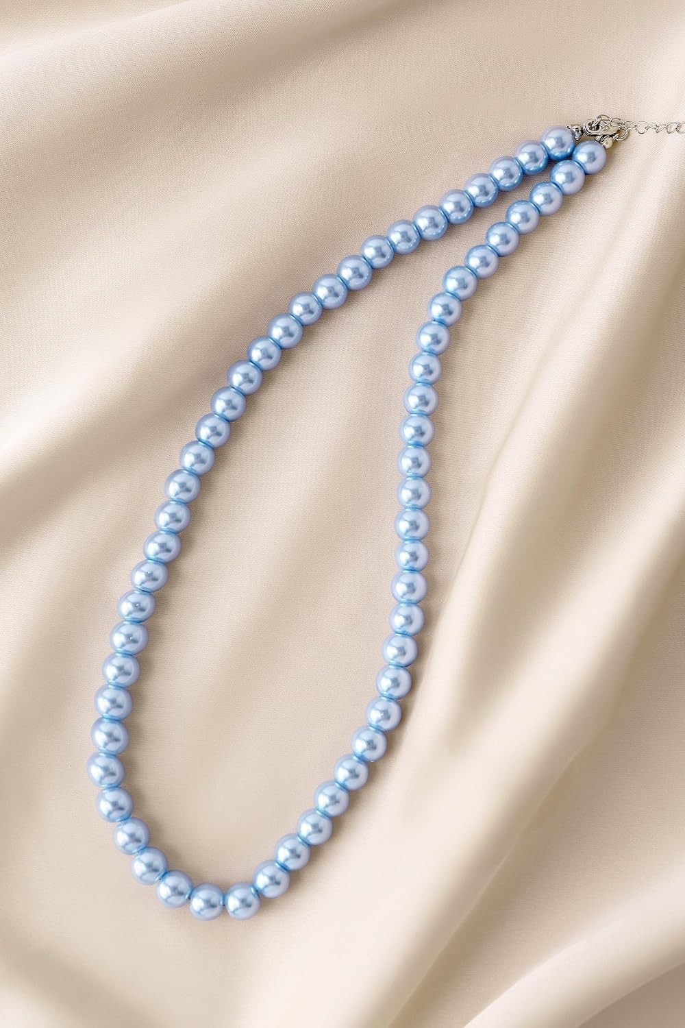 Elegant Baby Blue Round Imitation Pearl Necklace for Brides & Special Occasions