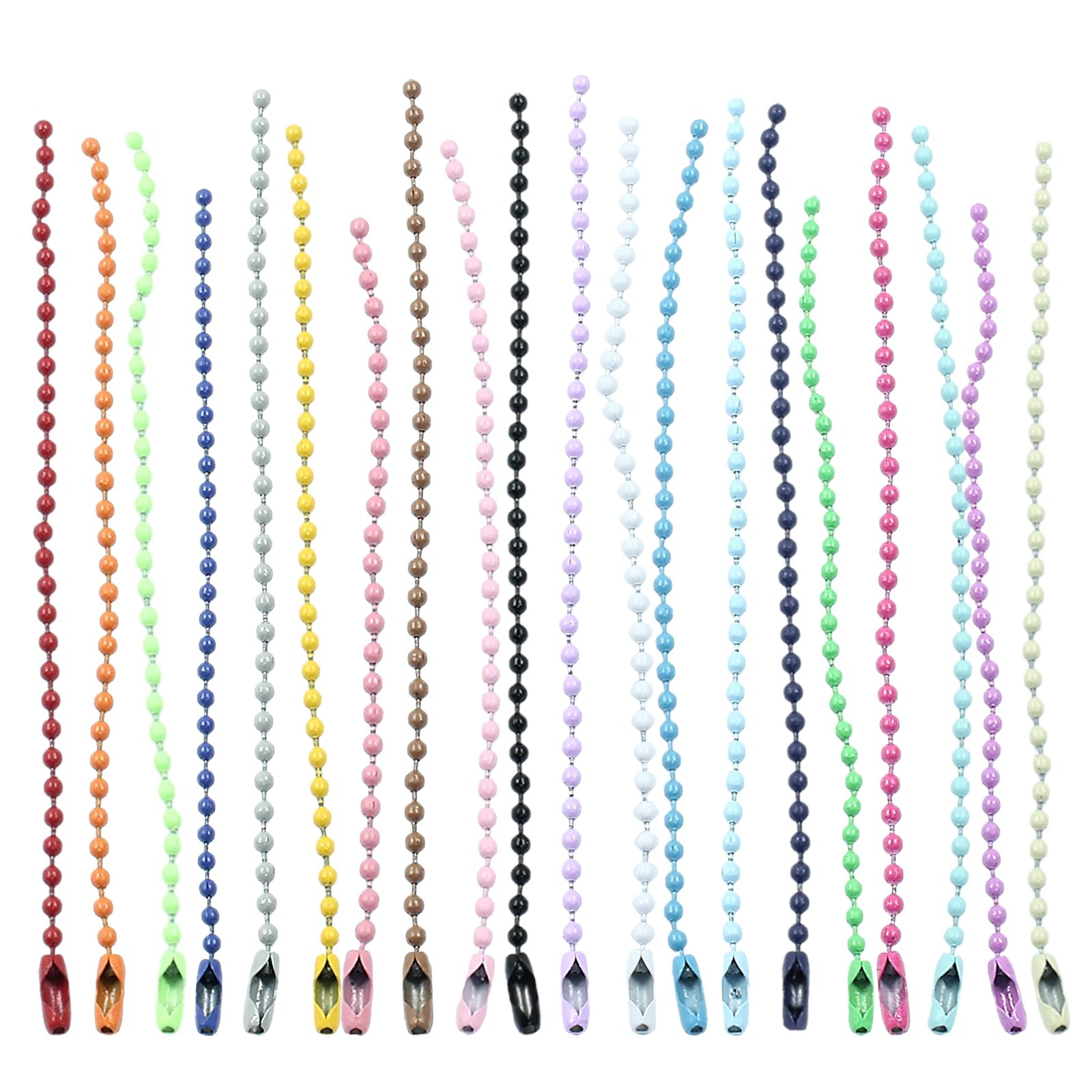 100 Pcs Colored Ball Bead Chain, Metal Hanging Chains Keychains Necklace Bulk wi