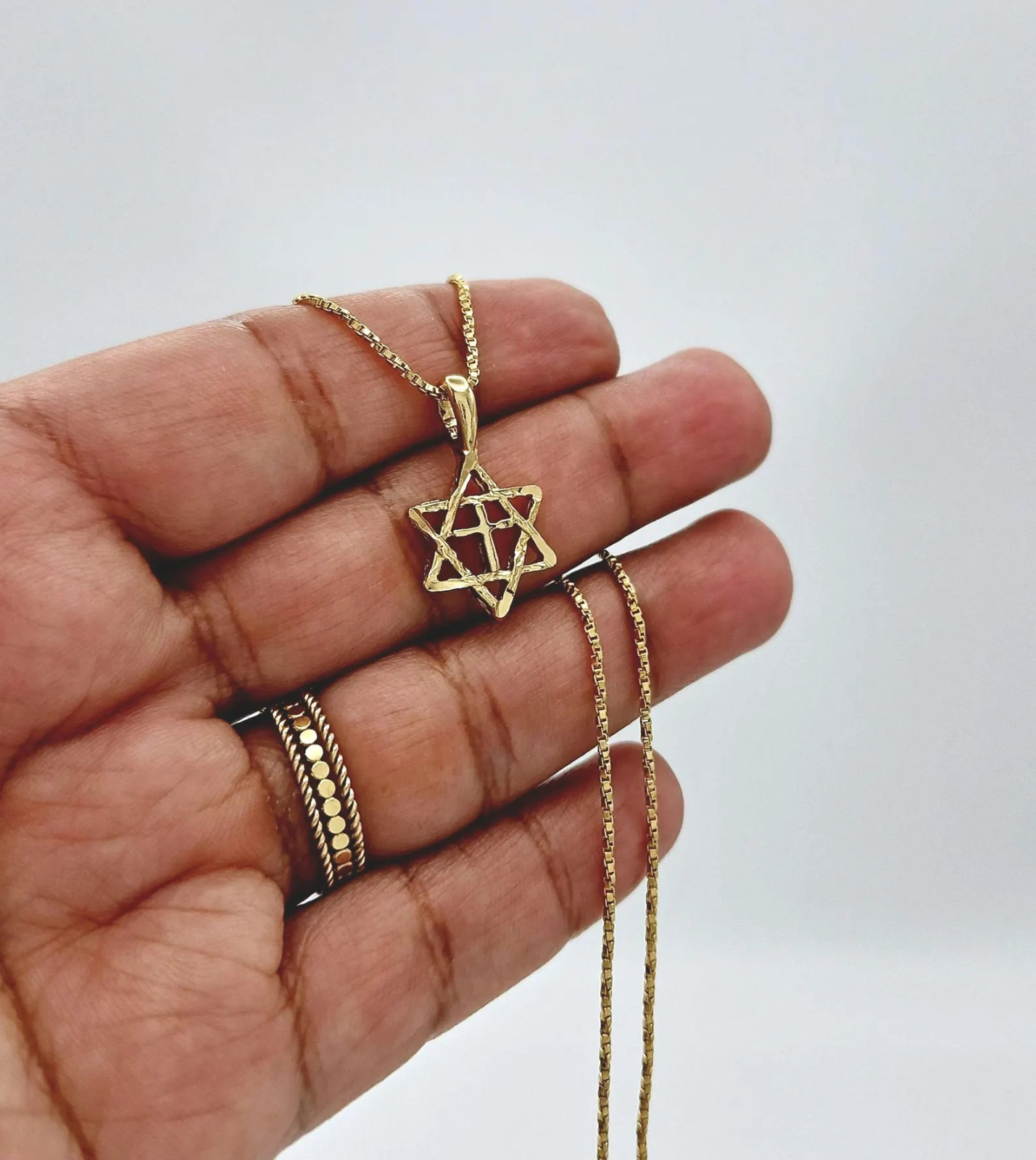 Gold Star of David Necklace, Small 14mm Star David Pendant, 14k Heavy Plated