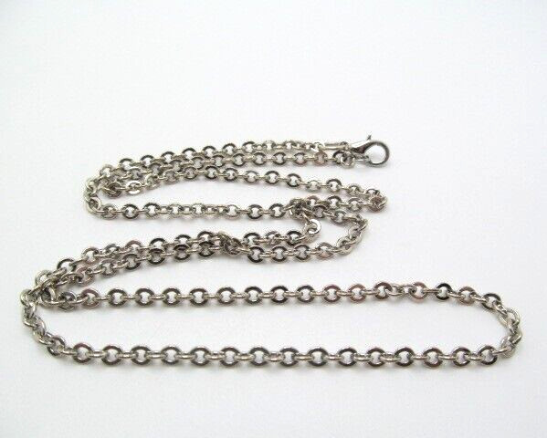 Vintage Silver Tone 3.4mm Rolo Link Chain Solid Necklace 24 Inch