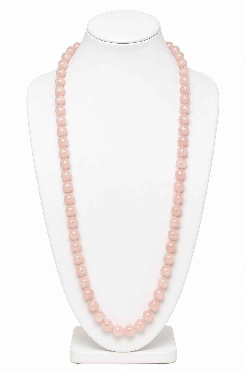 Hand Knotted 12mm Natural Pink Rose Quartz 32in Long Strand Beaded Necklace