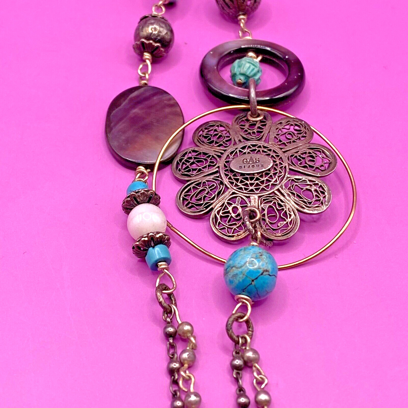 VTG GAS Bijoux Long Necklaces Costume Jewellery France Gift BOHO Multicolour