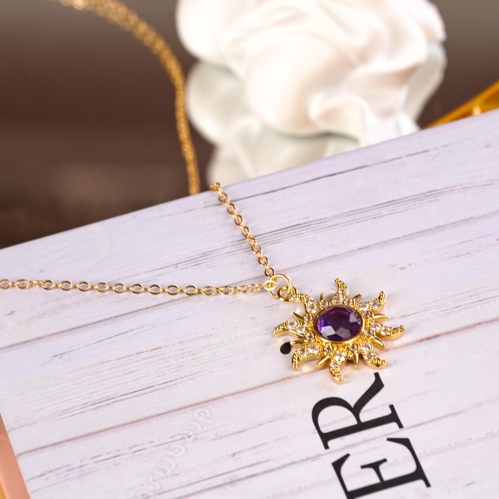 JINSAWW Tangled Rapunzel Necklace Purple Sun Necklace Sun Pendant Necklace Pr…