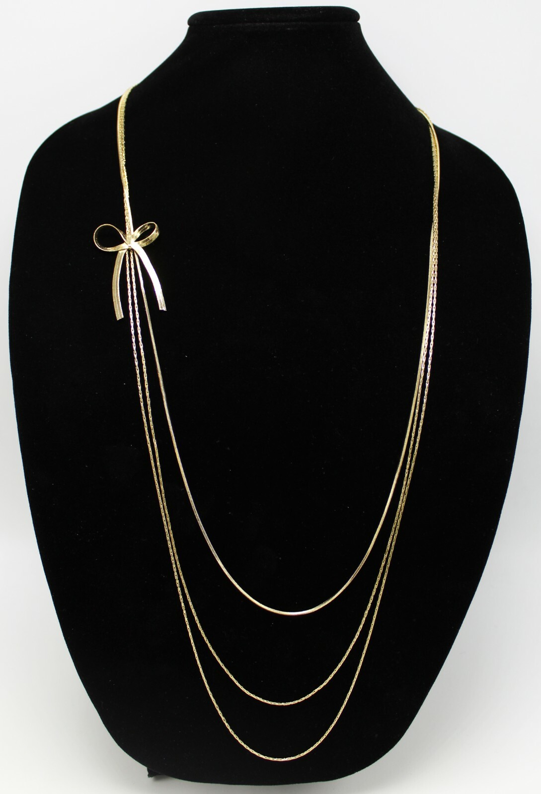 New Candies Long Multi Strand Gold Bow Necklace nwt #NC1