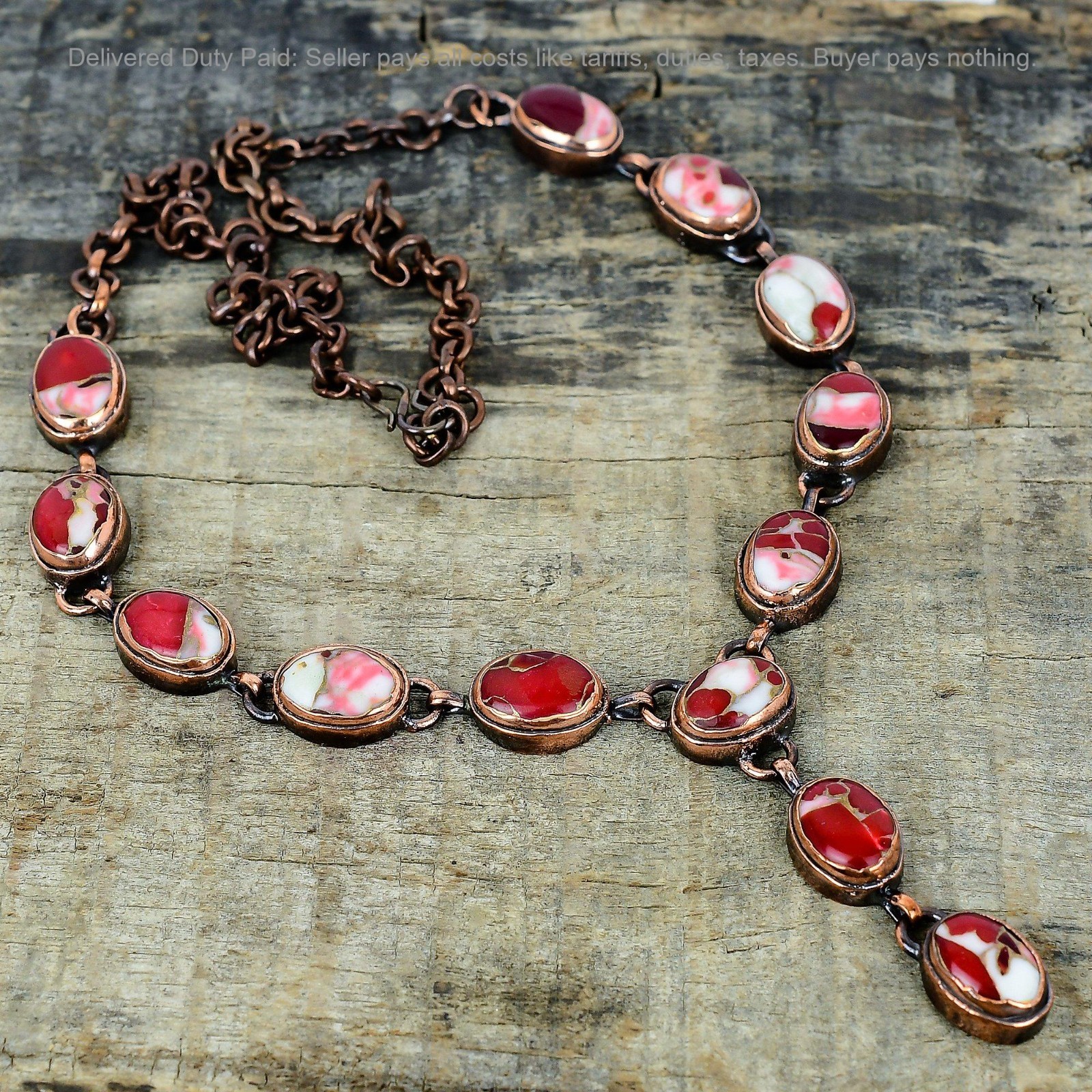 Oval Kingman Red Mohave Copper Turquoise Gemstone Copper Chain Necklace Jewelry