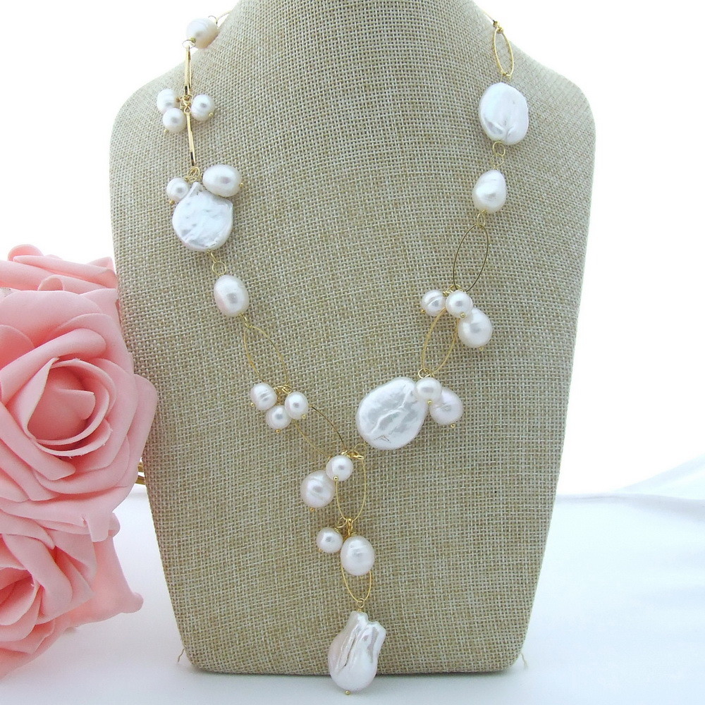 H052605 21″ White Keshi Pearl Pendant Necklace