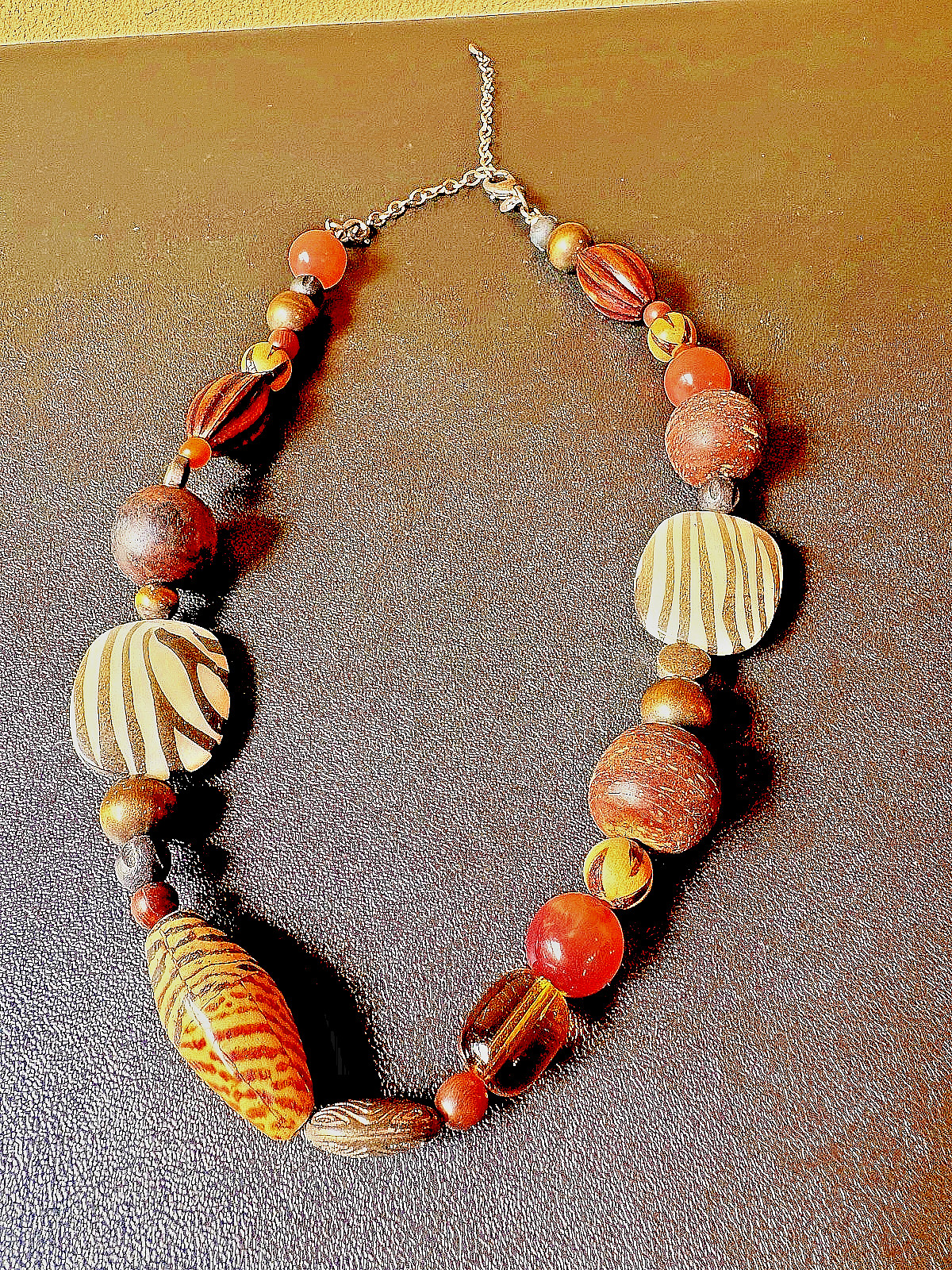 Premier Designs Bohemian Necklace Multicolor Wood Beaded Cable 18 in