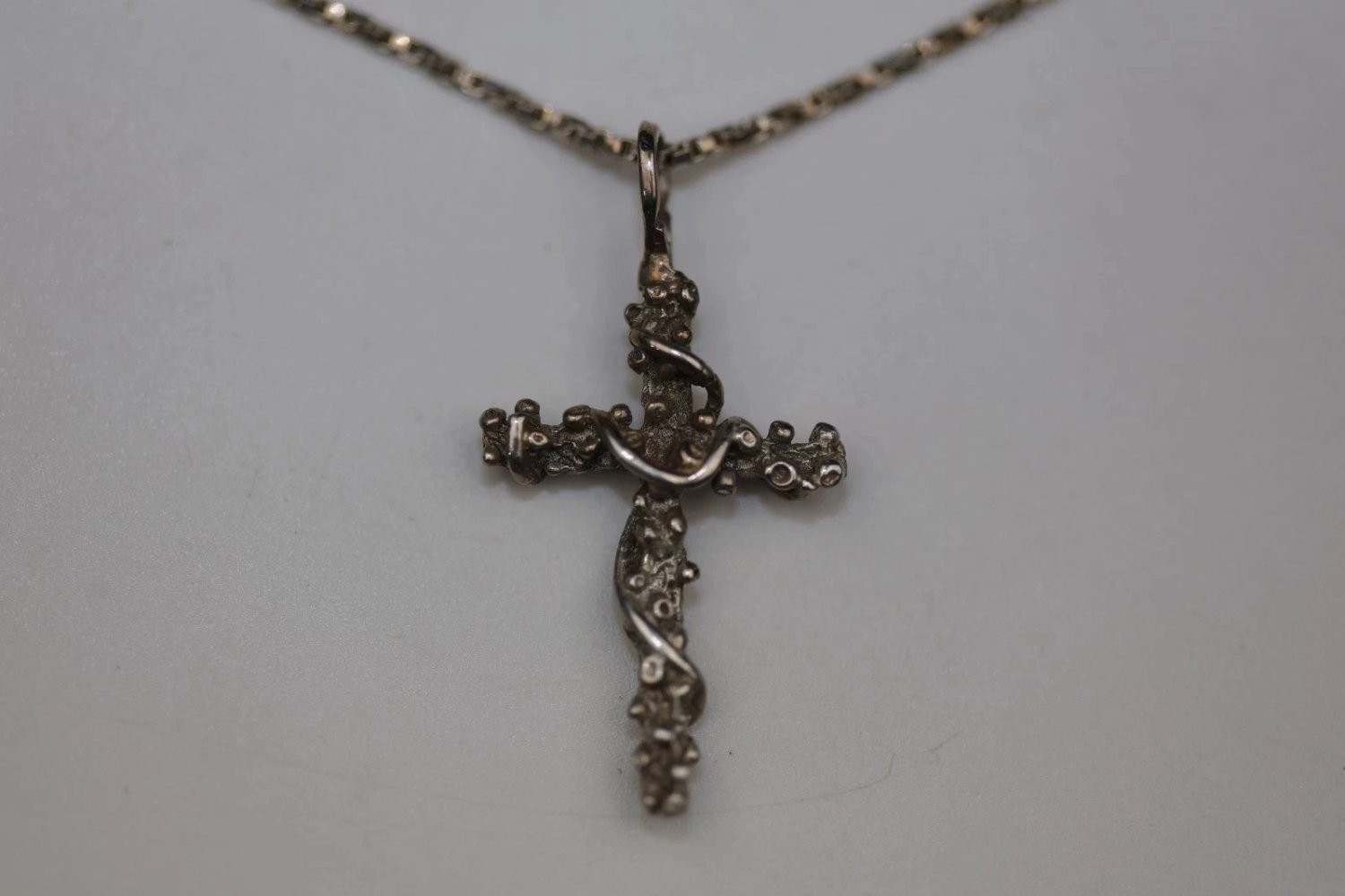 F.a.s. Sterling Silver Brutalist Cross Pendant Necklace 925 Italy Box Chain 18