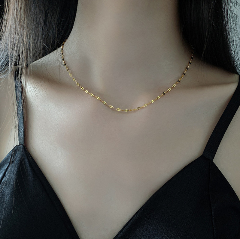 Women 18K Gold Titanium Stainless Steel Ona Confetti Chain Necklace Choker PE11