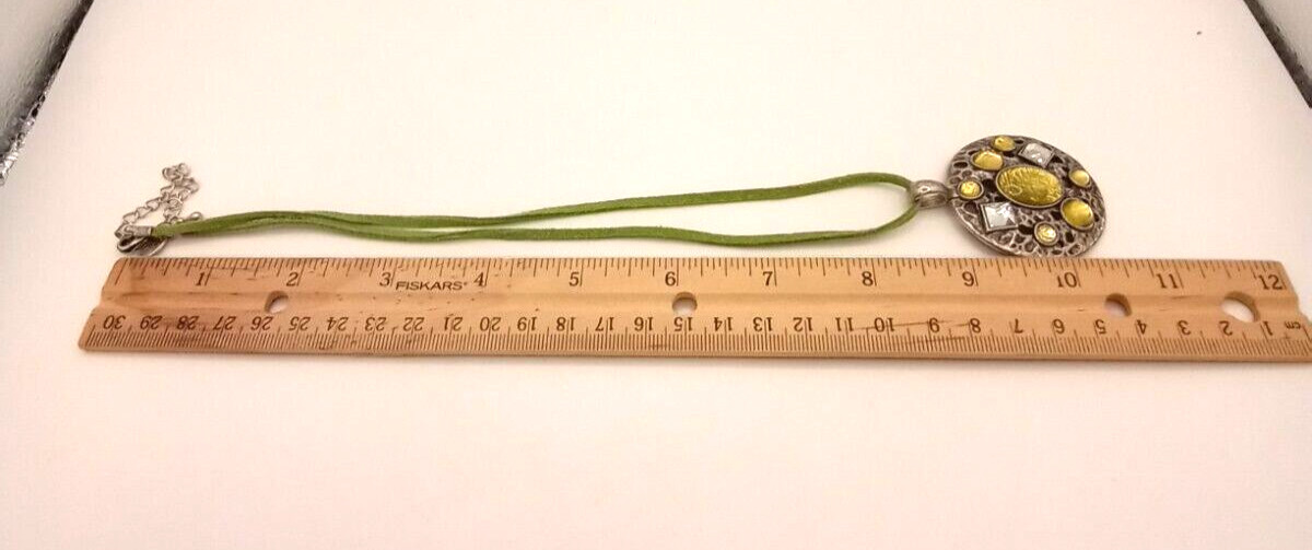 Lia Sophia Mint Julep Rhinestone on a Green Cord &Antiqued Silver Tone Pendant