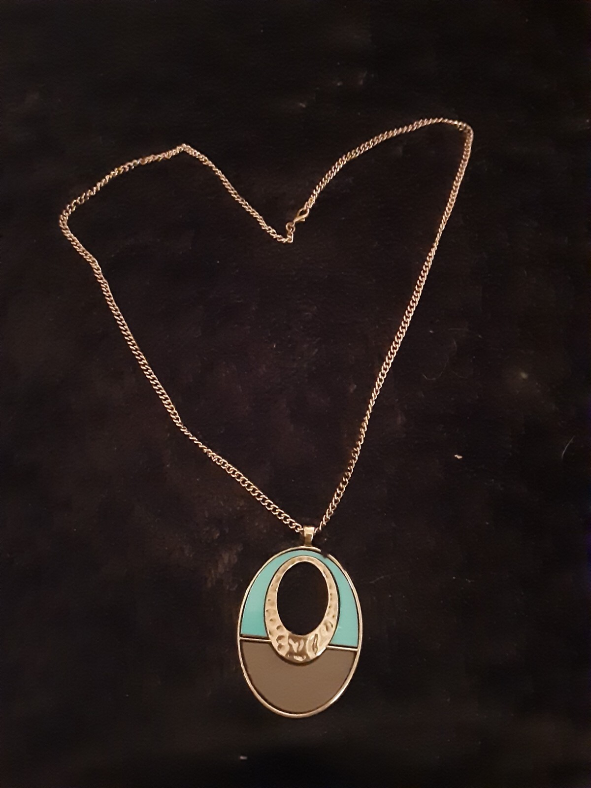Vintage Geometric Goldtone Enamel Pendant & Chain