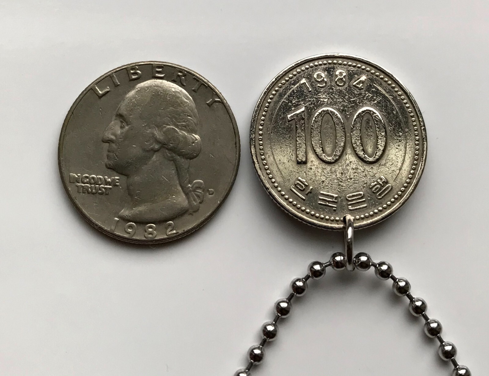 South Korea 100 Won coin pendant Admiral Yi Sun-sin Seoul Busan Incheon n001235
