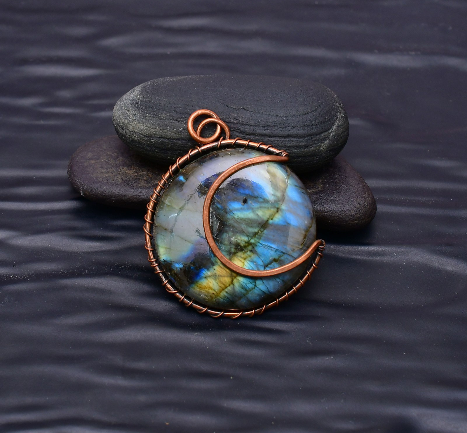 Labradorite Gemstone Copper Wire Wrapped Handmade Jewelry Pendant 1.96″