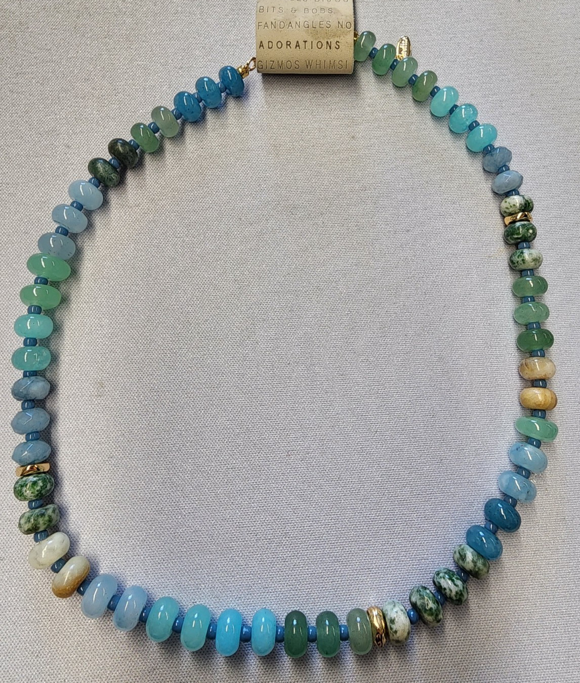 Anthropologie Blue & Green Stone Beaded Necklace16″+2.5″