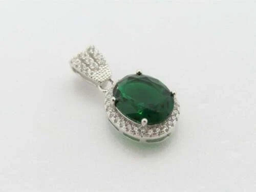 3.28 Ct Oval Cut Emerald Pendant Wedding Pendant 14K White Gold