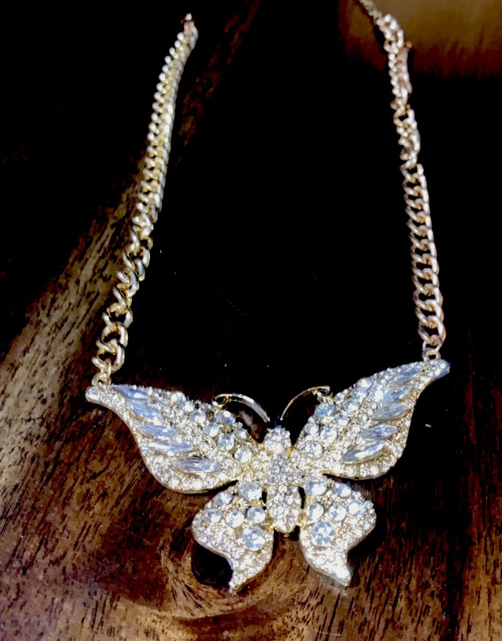 Butterfly STATEMENT Gold Toned Necklace 23 Inches With Butterfly 3.75