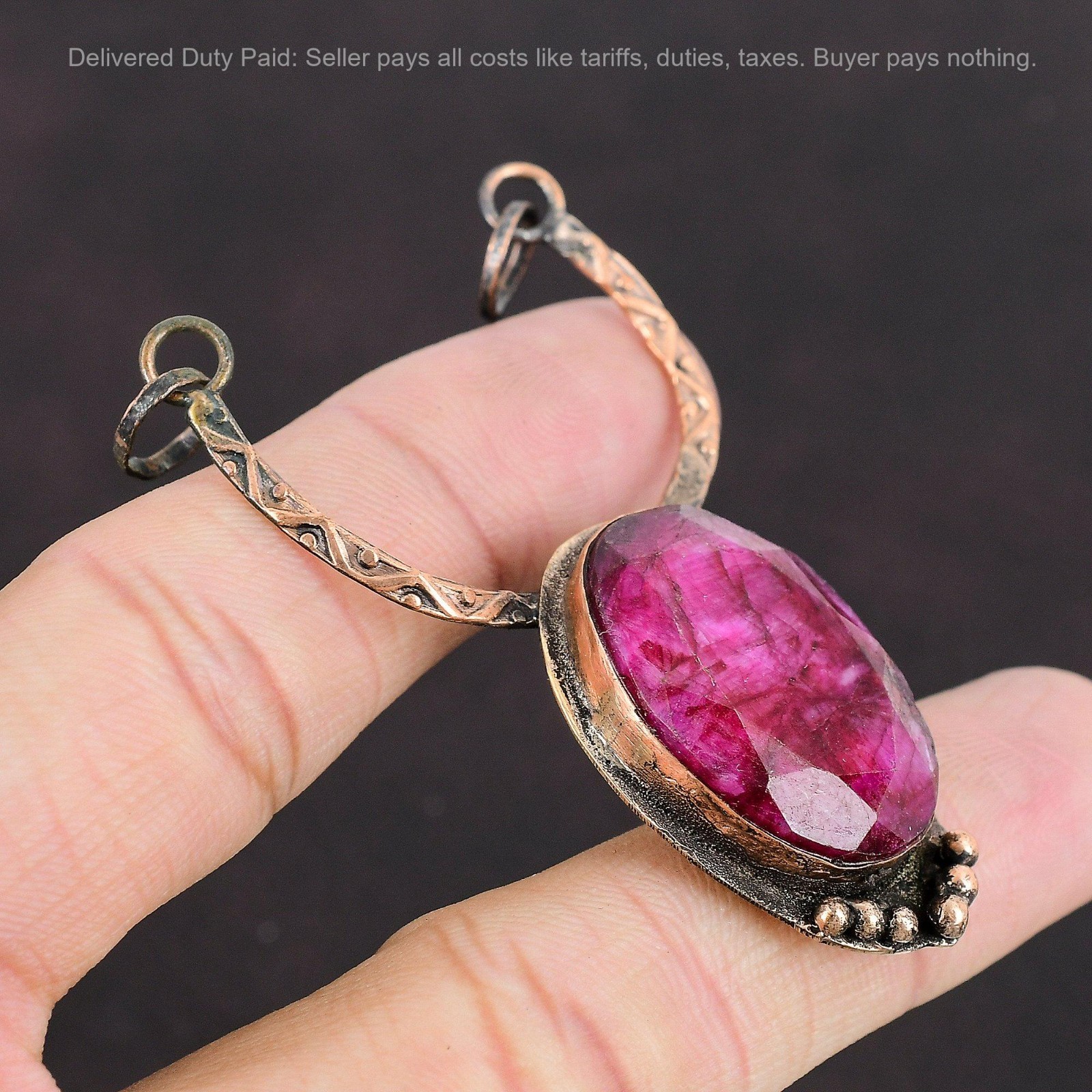Copper Oval Natural Kashmir Rubi Wife Engagement Handcrafted Handmade Pendant