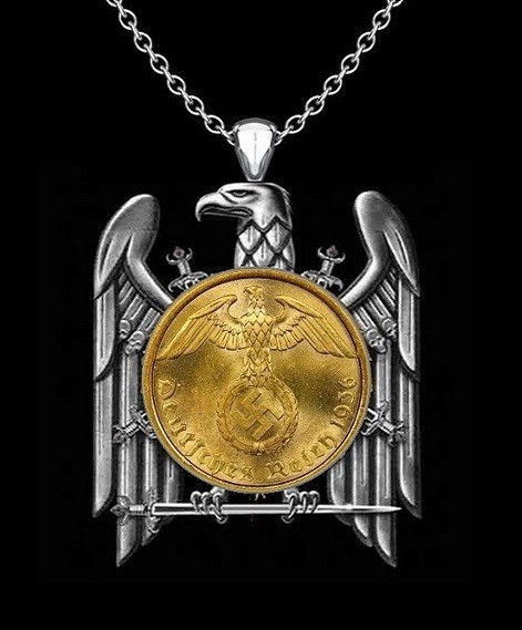 EMPIRE BUILDER Necklace – WW2 Germany Coin – 1 3/4″ Tall Steel Eagle