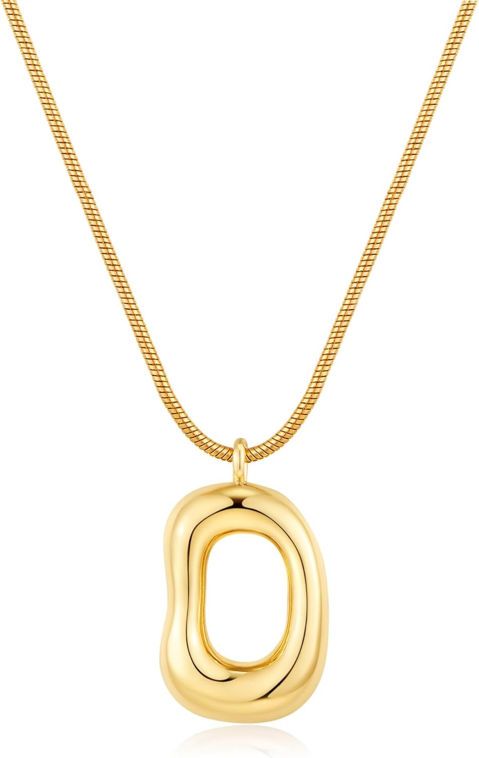 Gold Tone Irregular Oval Pendant Necklace with 14K Gold Plated Chain