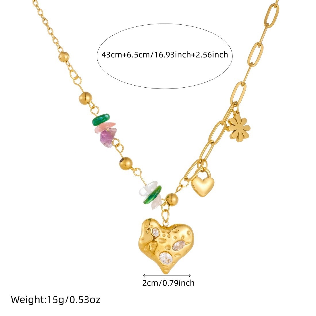 316L Stainless Steel Heart Flower Zircon Crystal Necklace for Women