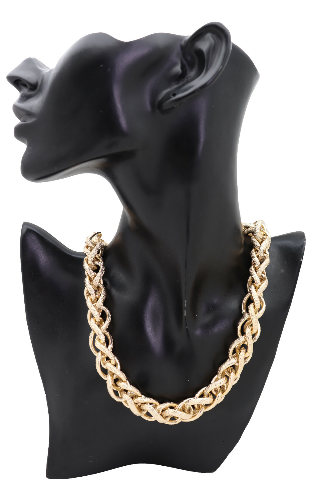 Women Fashion Jewelry Necklace Gold Metal Chain Double Braided Links Modern Look