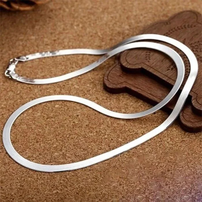 925 Sterling silver 18K Gold 4MM Flat chain Necklace for Women Luxury Fine Jewel