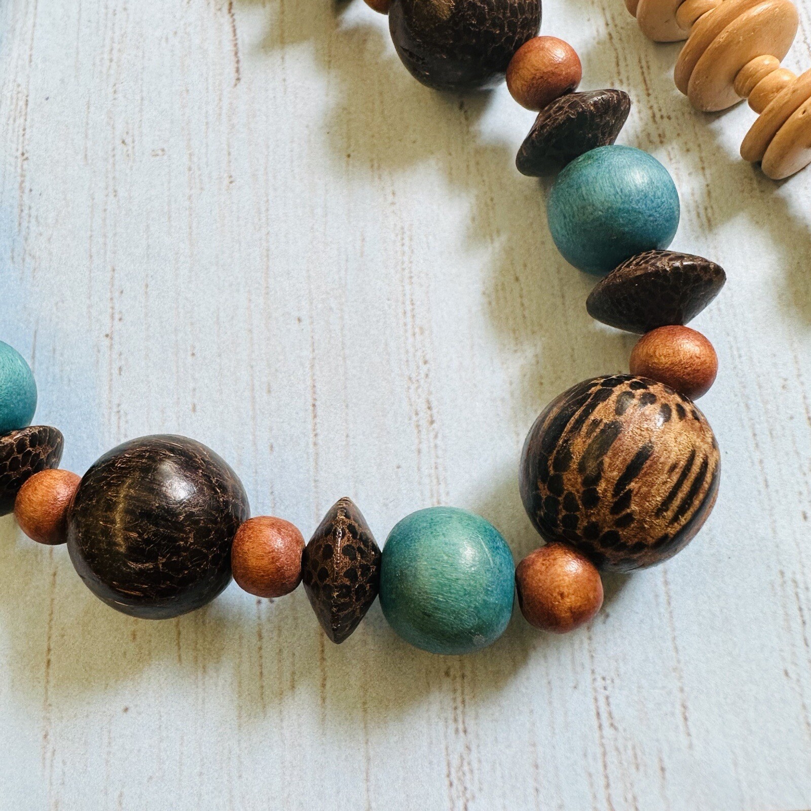 Wood Beaded Necklace Lot See Description For Details
