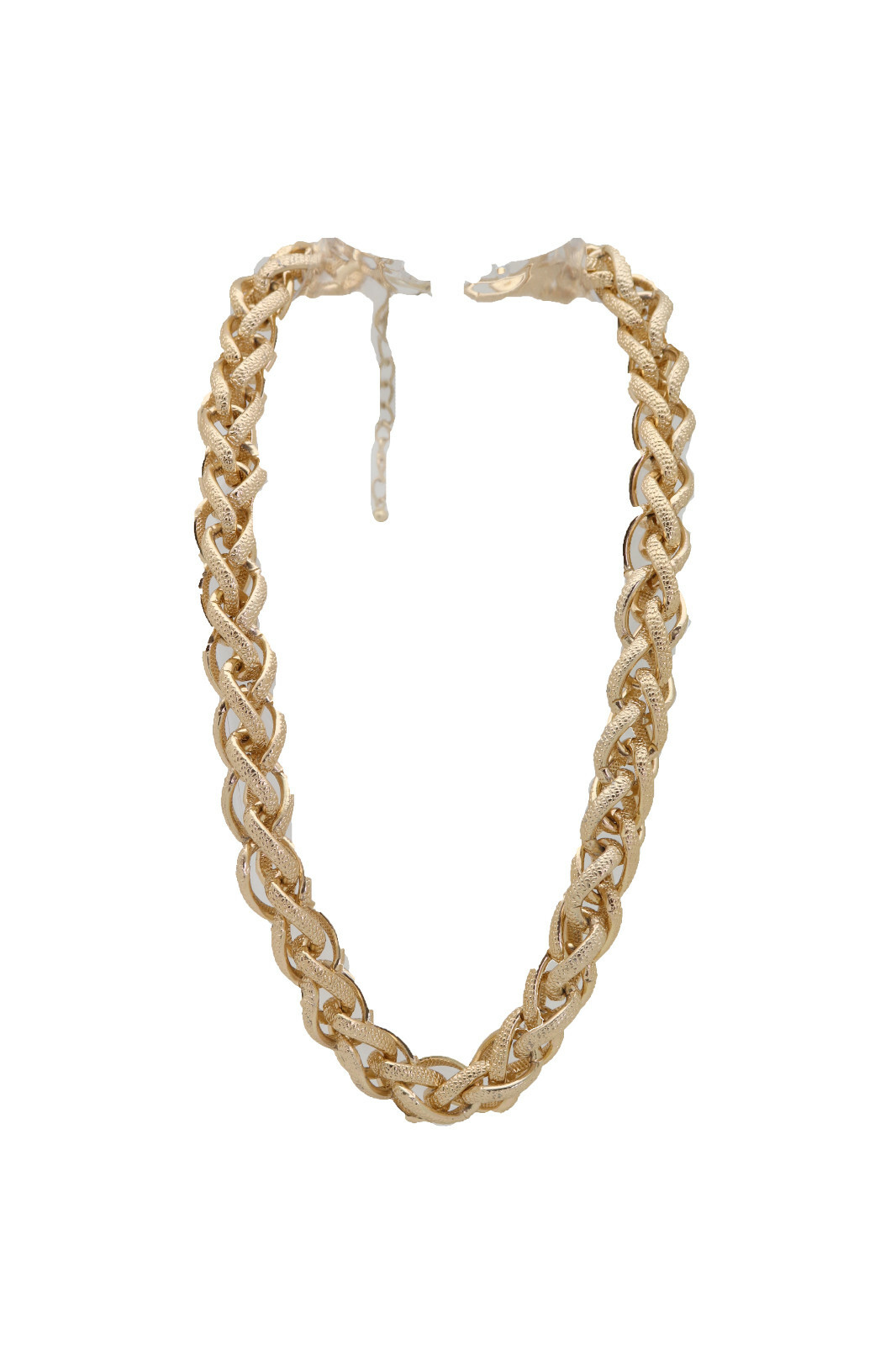 Women Fashion Jewelry Necklace Gold Metal Chain Double Braided Links Modern Look