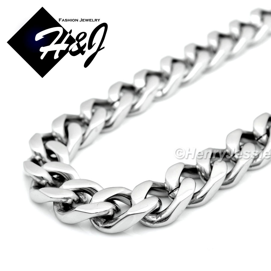 18-40″MEN Stainless Steel 9mm Silver Cuban Curb Chain Bling CZ Cross Pendant*N7