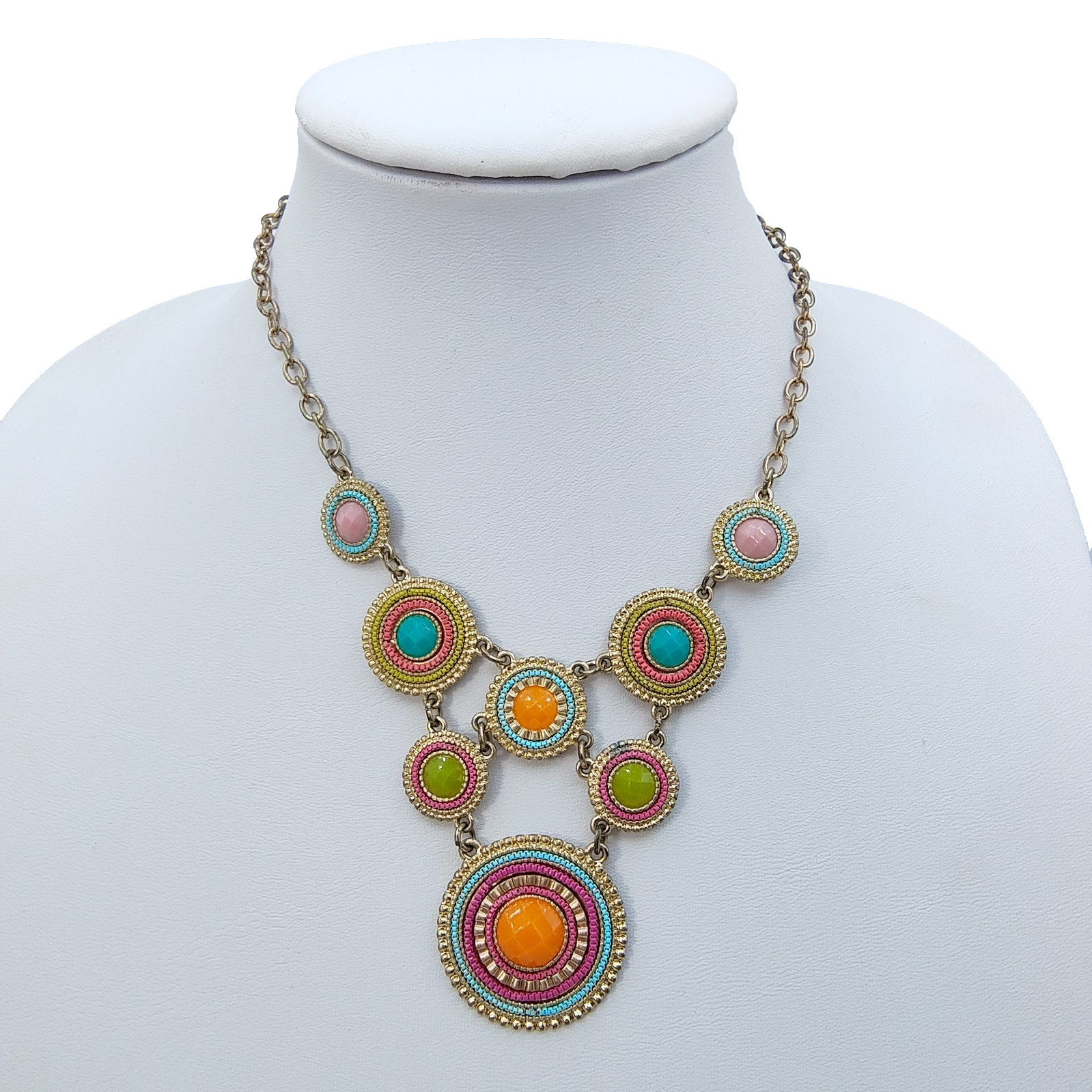 Boho Chic Beaded Medallion Bib Necklace Colorful Maximalist Ethnic Style