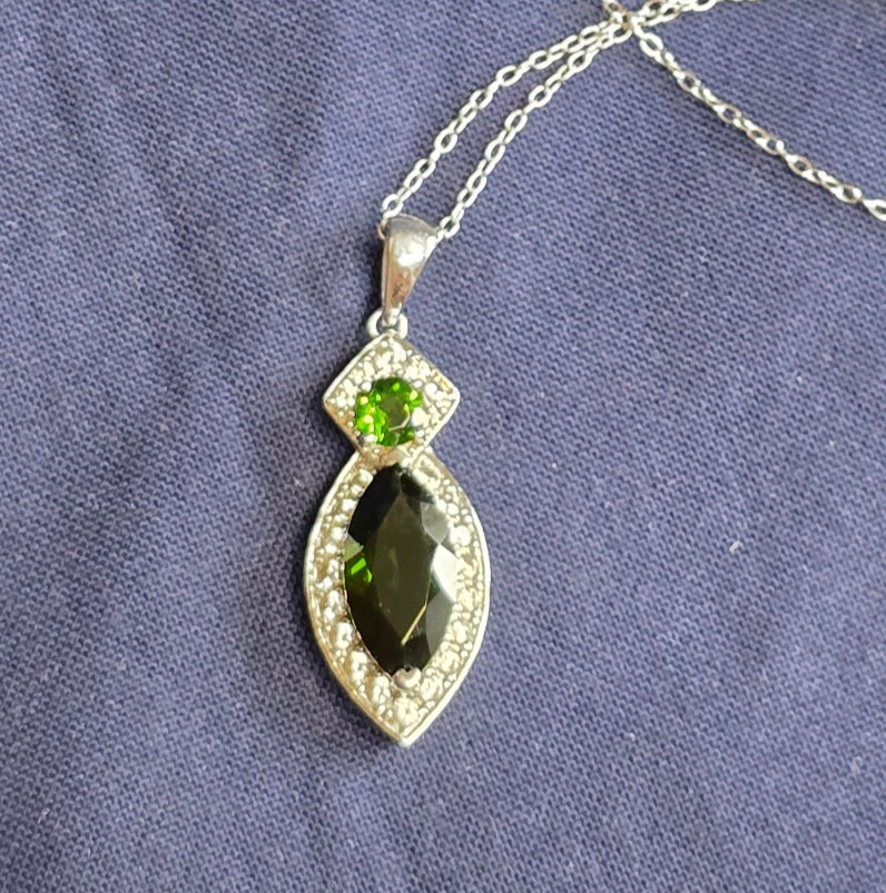 Sterling Silver Signed BBJ Necklace 3.75g Jewelry 18″ Emerald Look *READ*