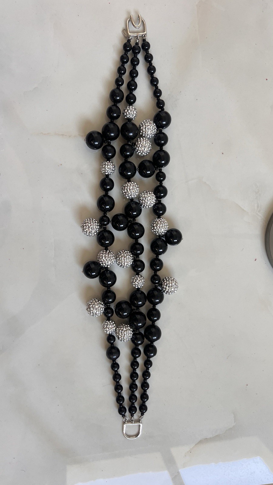 kenneth jay lane necklace black bead crystal ball statement bib signed
