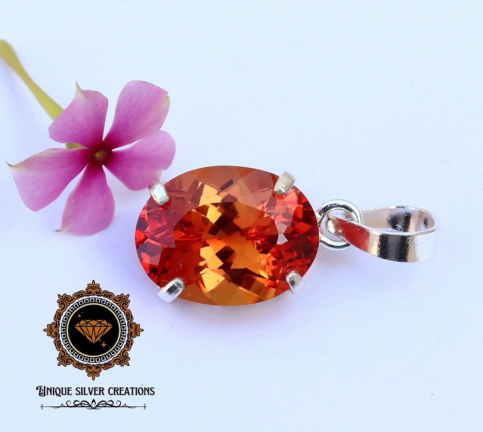 Natural Padparadscha Sapphire 925 Silver Pendant Certified Oval Loose Gemstone